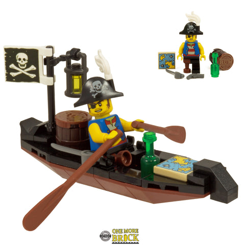 Pirate Boat/Ship Inc Minifigure, Map, Jolly Roger Flag