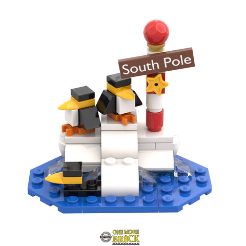 Penguins on Iceberg & South Pole sign