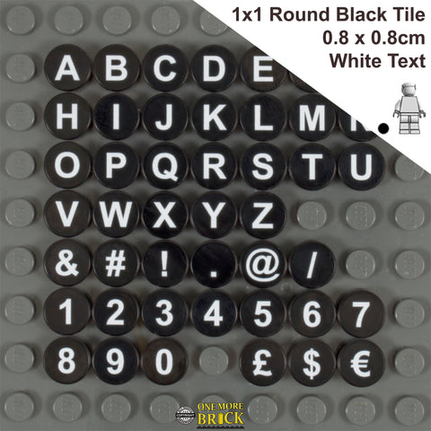 <small><sup>C01</small></sup><br>Lego Tiles - Character Prints<br>Black 1x1 Round Tiles