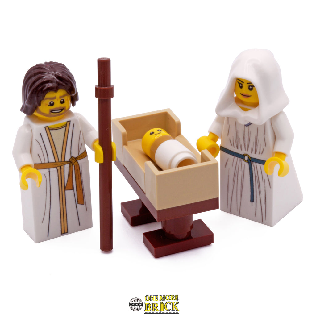 Mary and Joseph minifigures, with baby Jesus