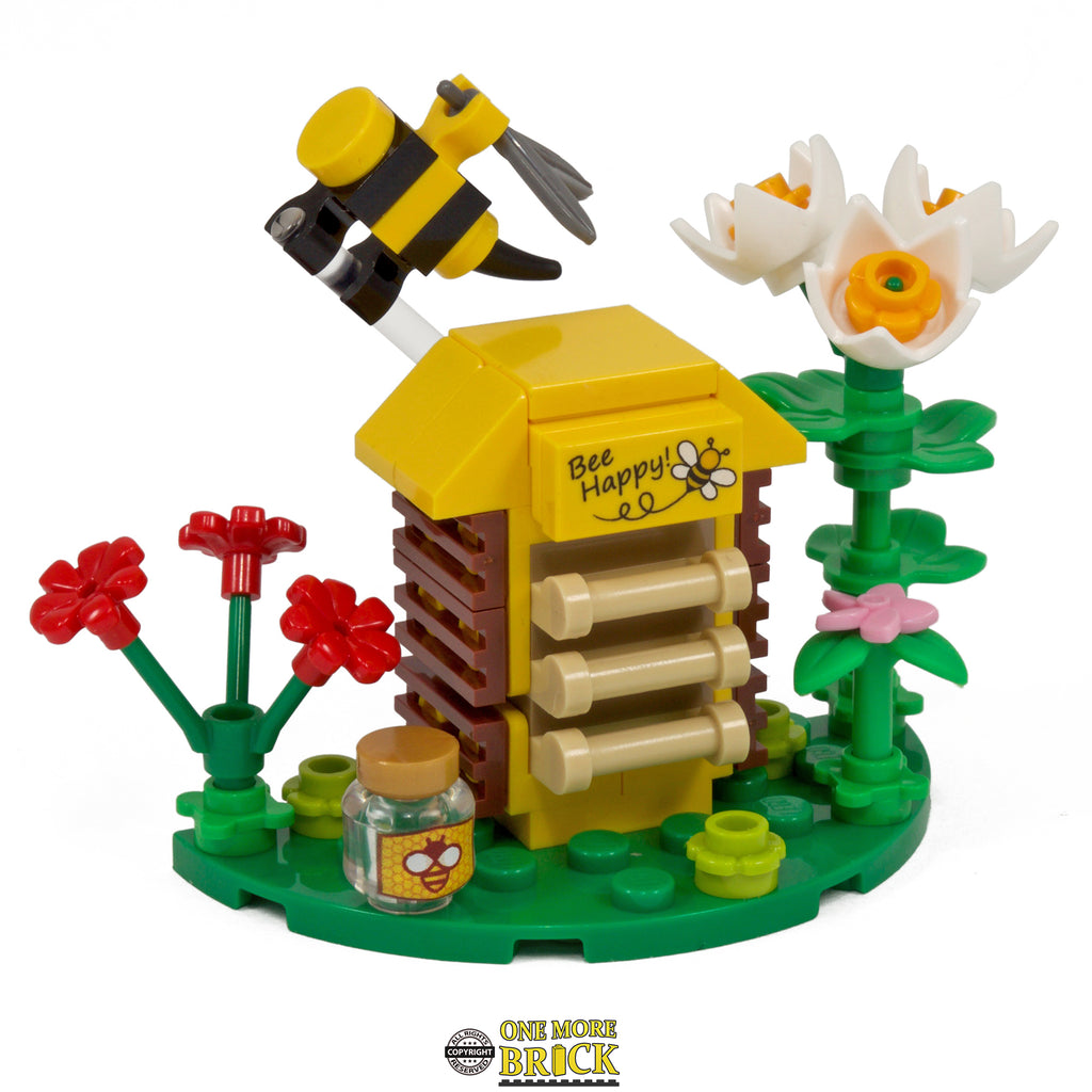 Beehive - Inc Bee, Honey Jar & Flowers
