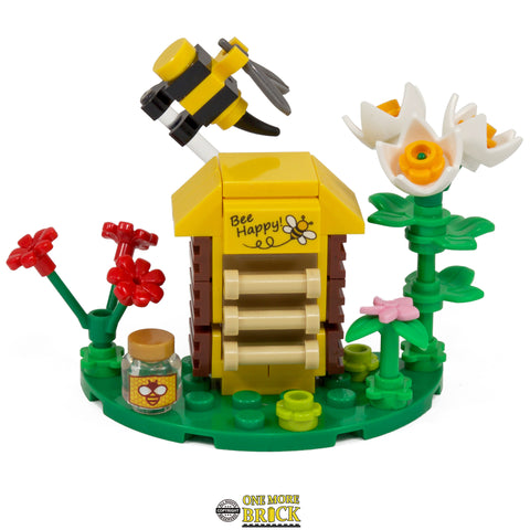 Beehive - Inc Bee, Honey Jar & Flowers